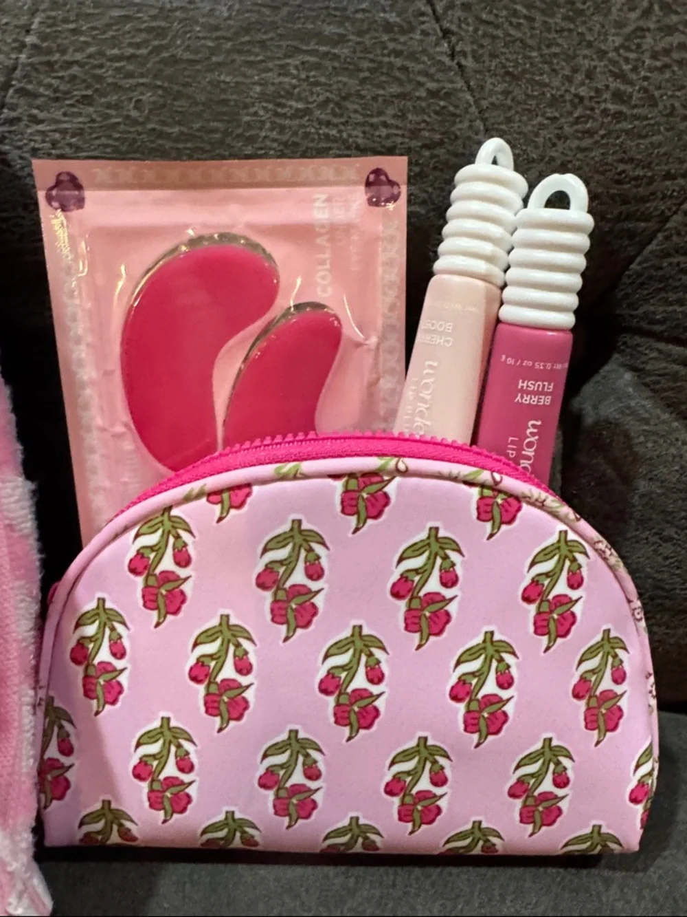 Betsey Johnson Pink Leopard Hand Towel - 2 Piece Set and Makeup Bag Set